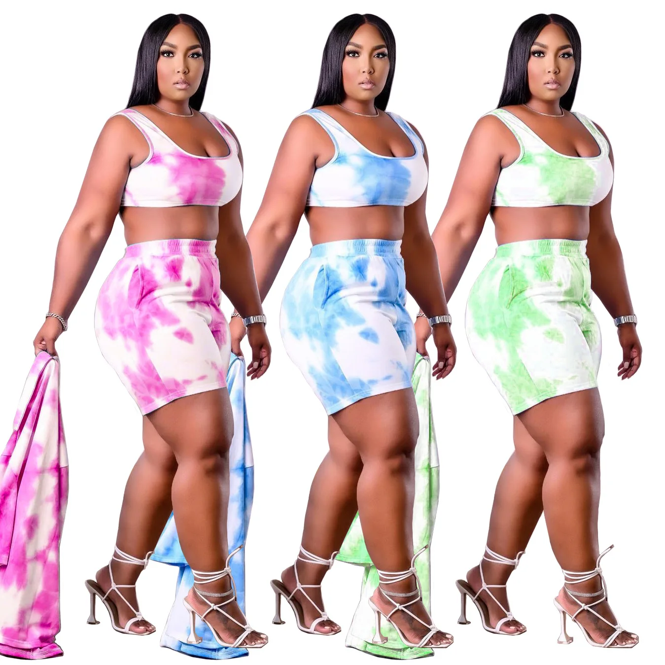 

HGL-1662 Fashion Tie-Dye Summer New Style Large Size 3-Piece Women'S Clothing, 3 colors