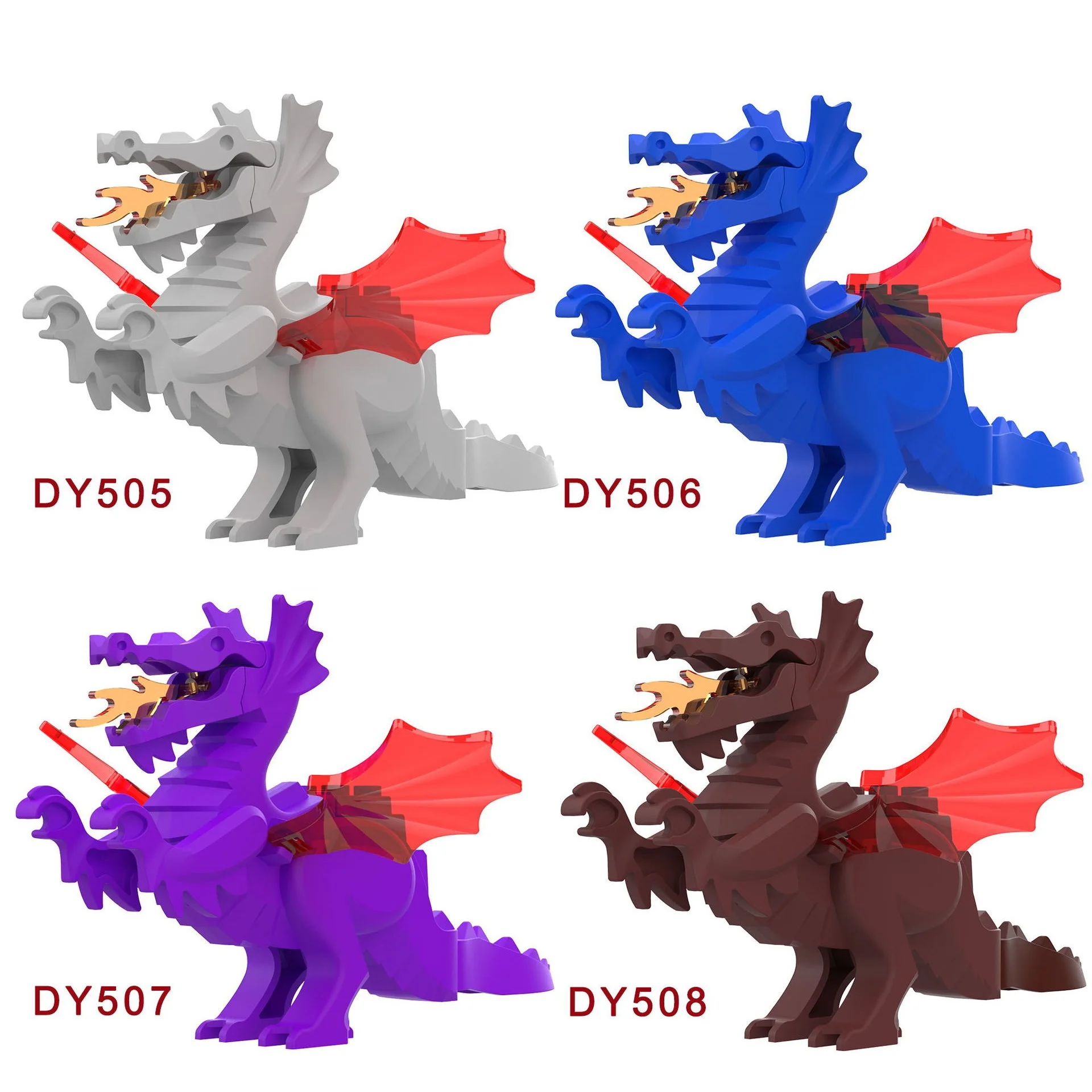 

Medieval Times Series Middle Ancient Dinosaurs Black Green Red Blue Brown Syrax Meleys Building Blocks Children Toys DY501-DY508