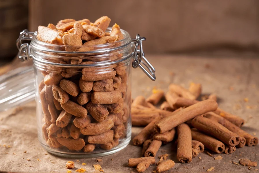 Hard cinnamon candy stored in airtight glass jar with silica gel packets to maintain freshness