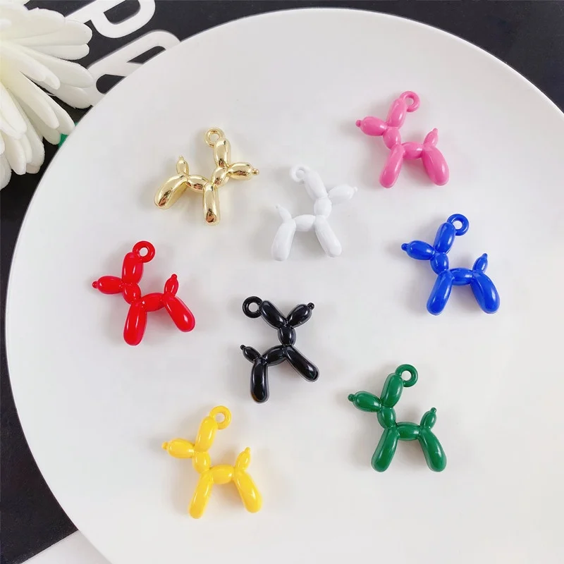 

3D Newest Cute multicolor Balloon Dog Charms Poodle Pendants DIY Crafts Necklace Bracelet men women couple Jewelry Accessories, As shown