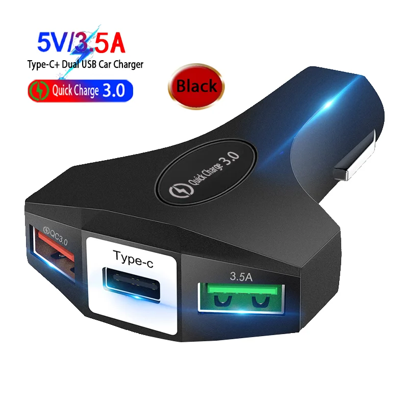 

3.0 USB Car Charger Safety Hammer For Mobile Phone Tablet GPS Fast Dual USB Car Phone Charger Adapter in Car