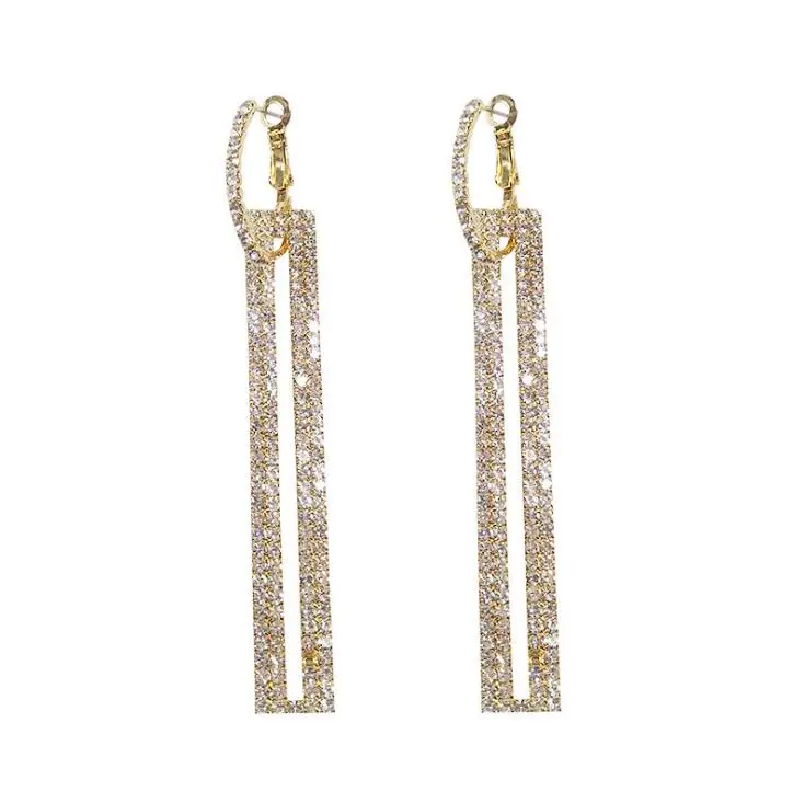 

South Korea Crystal Rectangle Geometry Imitation Jewelry Earrings for Women, Silver