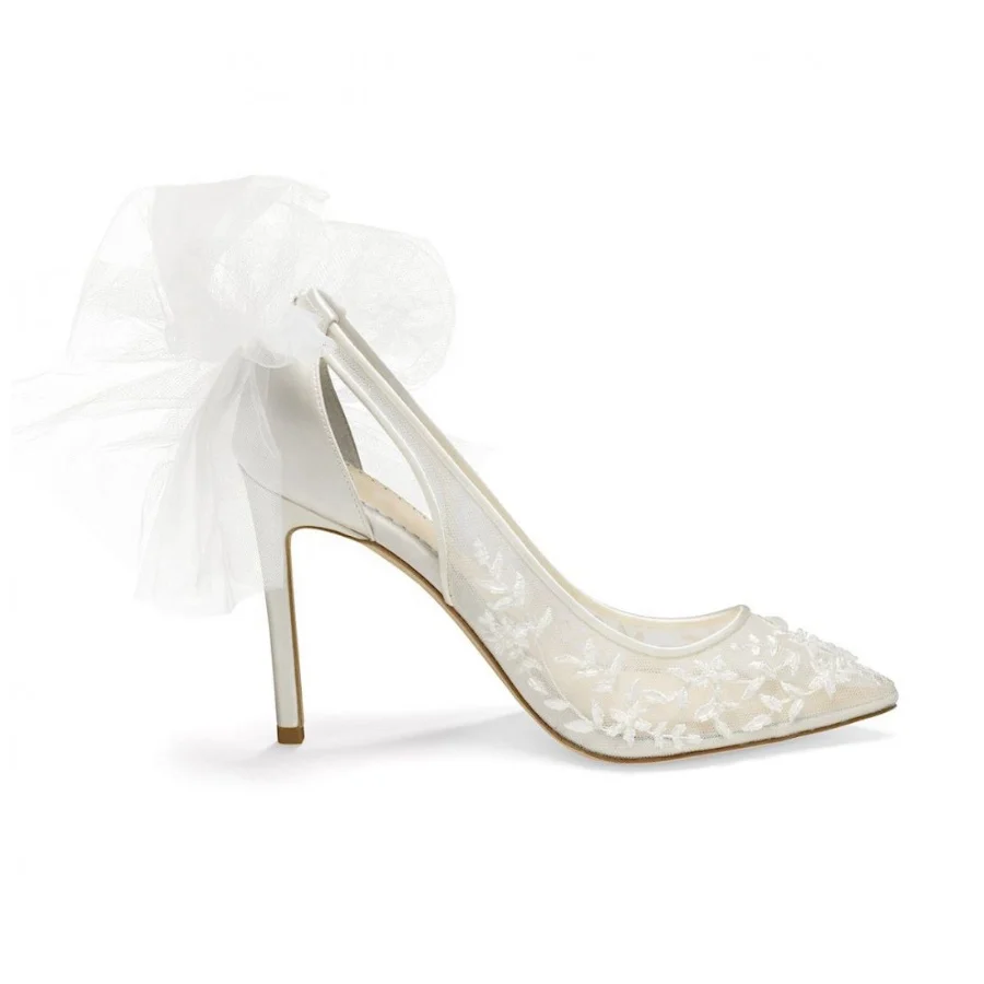 

Ivory mesh silk piping embroidery women wedding shoes bridal shoes
