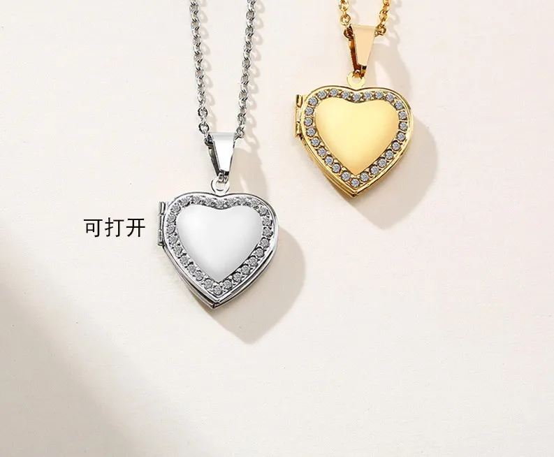 Personalized Gold Plated Stainless Steel Jewelry Heart Shaped Openable Photo Box Pendant Necklace