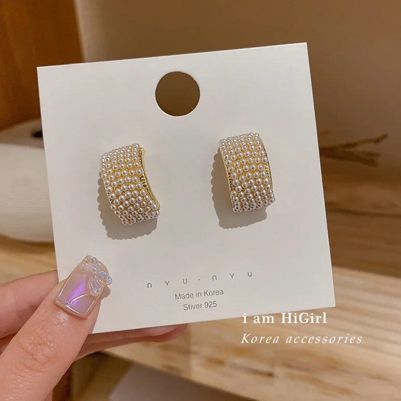 

new statement geometric pearl gold earring