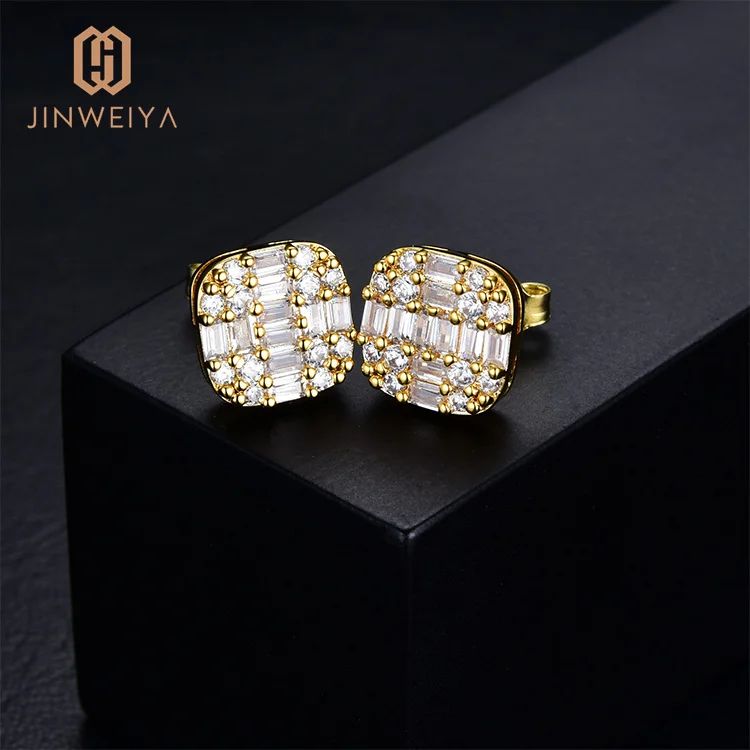 

JWY hip hop luxury brass natural stones earrings studs elegant earrings women