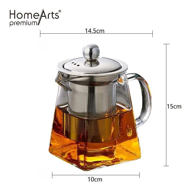 600ml Square Glass Tea Pot With Stainless Steel Infuser Perfect For Tea