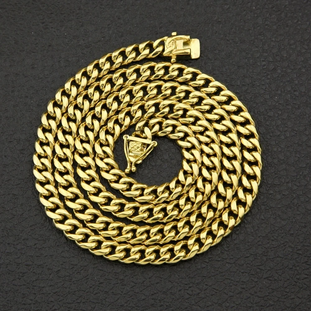 

High-quality Stainless Steel Round Grinding Men's Hip Hop Cuban Chain with Casting Buckle Jewelry Necklace
