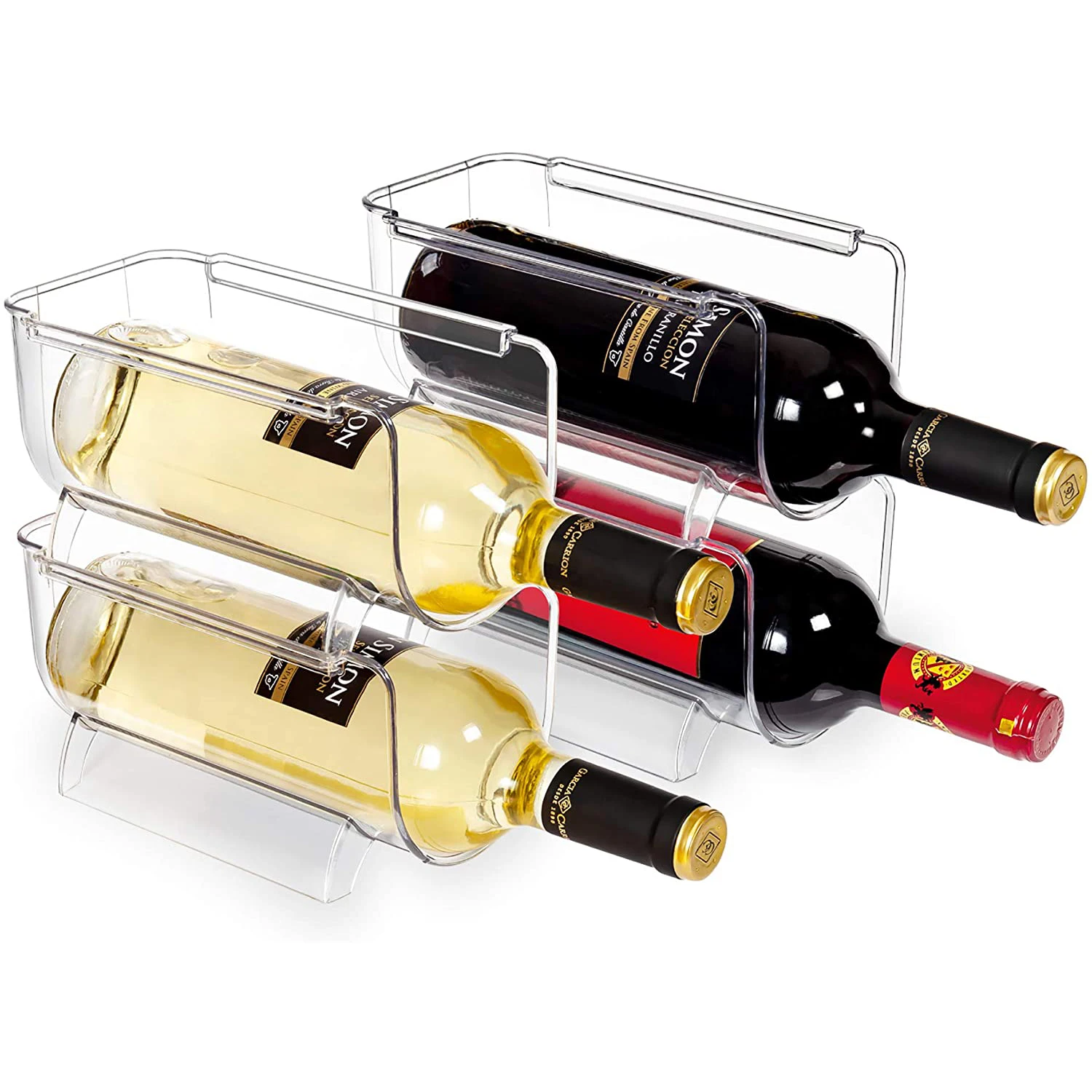 

BPA Free 4 Pack Clear Stackable Plastic Wine Rack/Water Bottle Holder Storage Organizer for Fridge/Cabinet/Pantry, Transparent