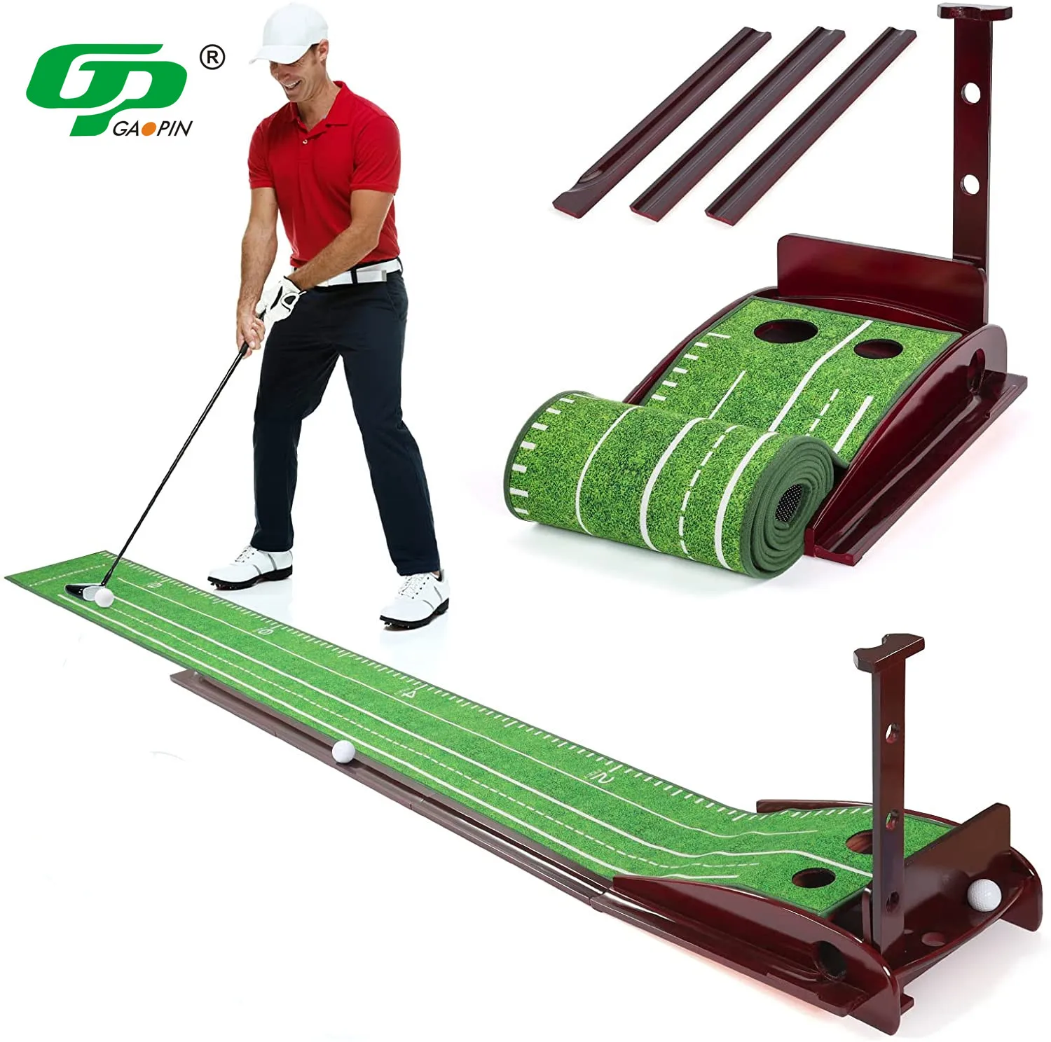 

Custom Golf Putting Mat With Automatic Ball Return Golf Putting Trainer Solid Wood Golf Practice Putting Mat