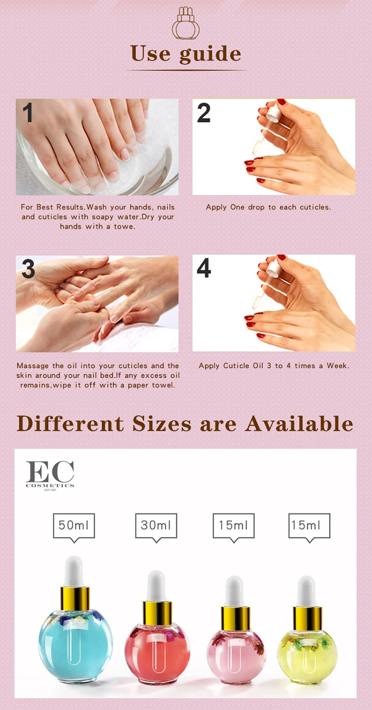 Ec Cosmetics Good Cuticle Oil Bottle With Dry Flowers Apple Fragrance