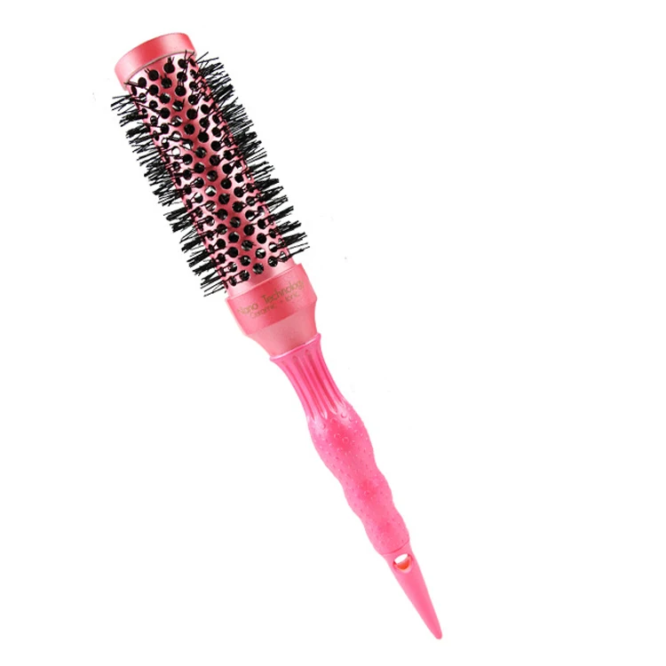 

Pink Hexagon Hole Ceramic Anti-Static Aluminum Tube Head Massage Comb And Curling Comb