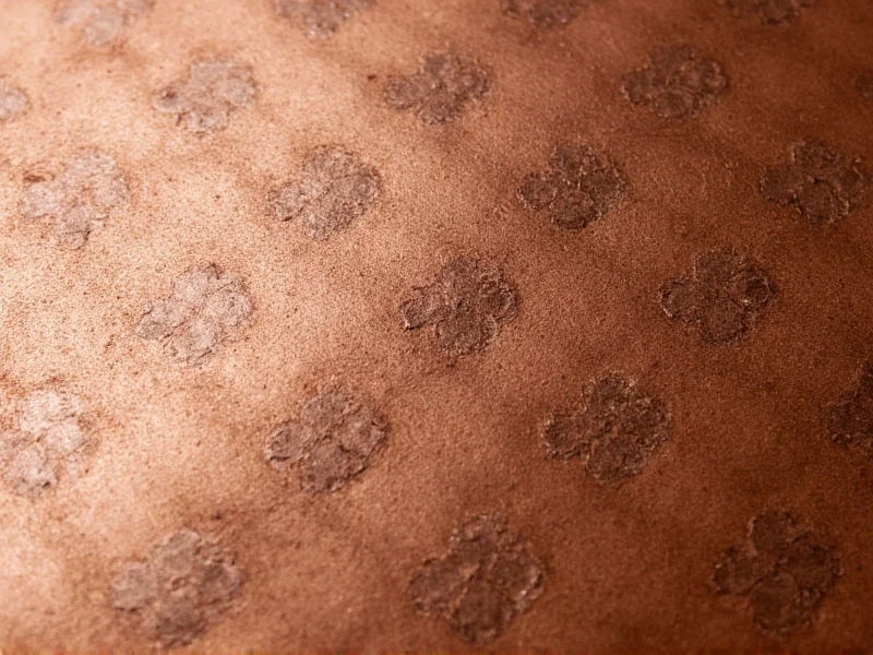 Close-up of artisan's hammer marks on copper surface