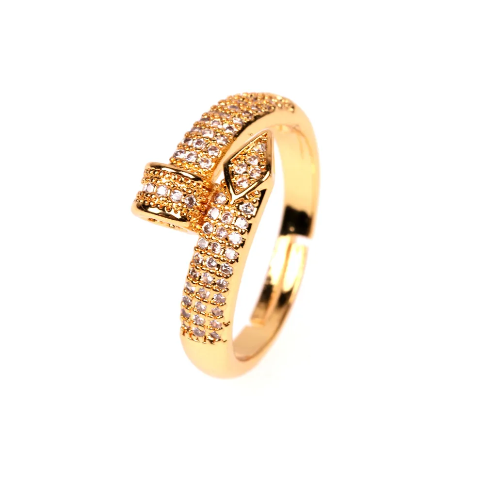 

New fashion nail hiphop 18k gold plated cubic zirconia jewelry rings