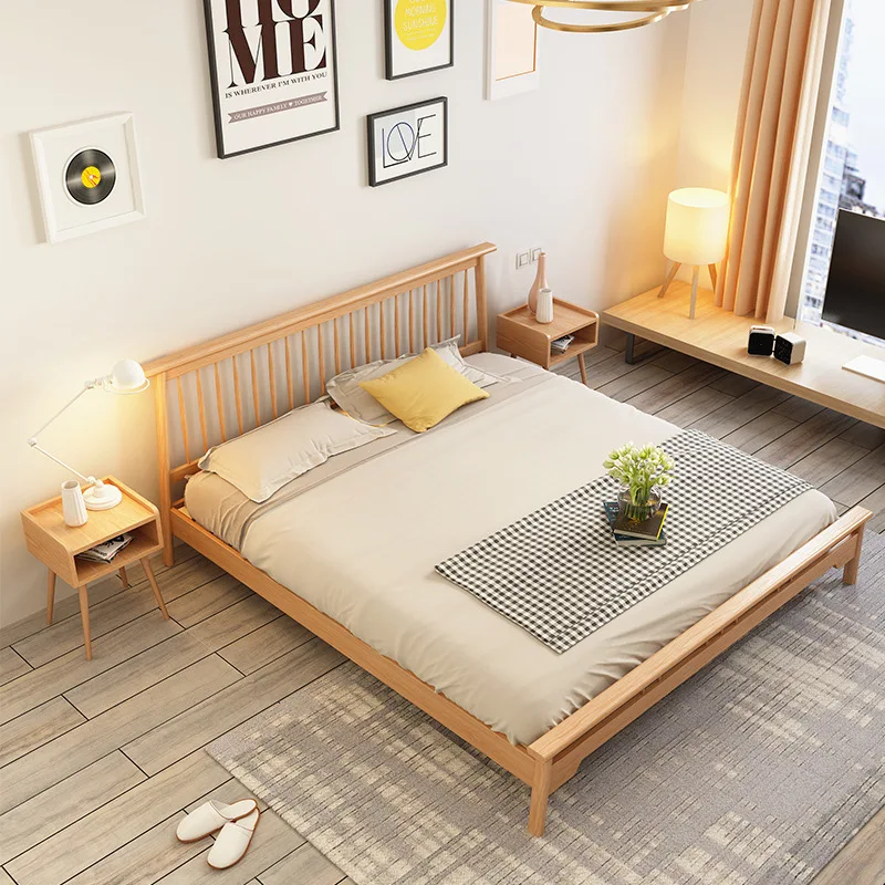 product-Solid Wood Twin Double Single Beds Furniture Frames Simple Design Modern Hotel Wooden Bed-Bo