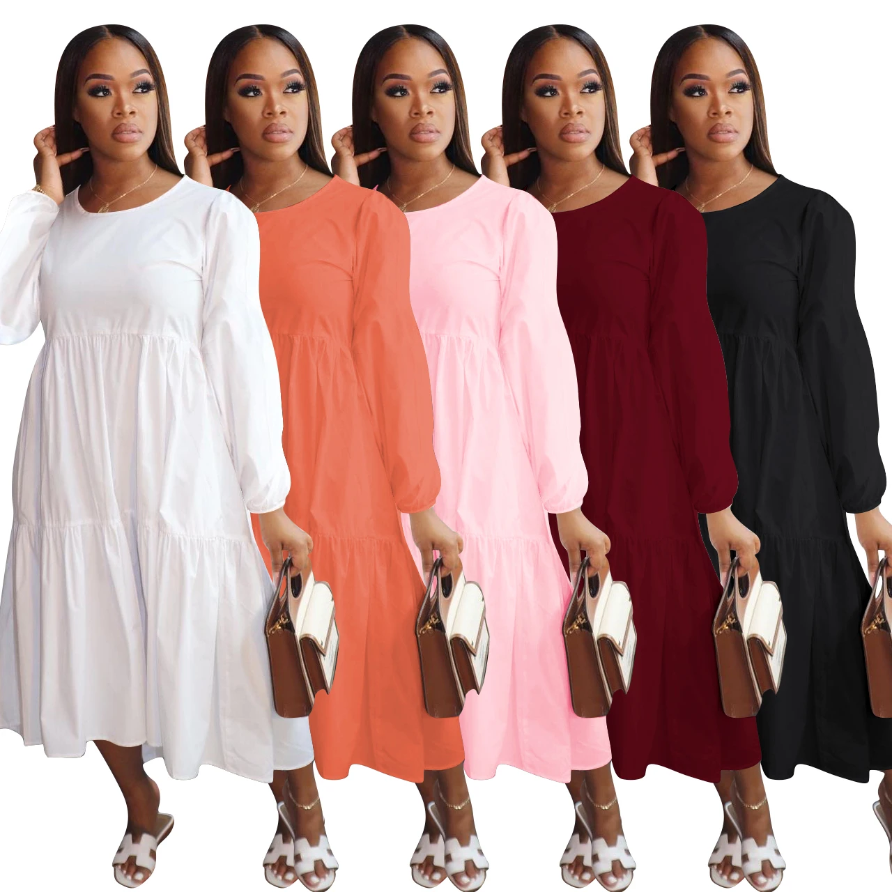 

Women's Dress Latest New Arrivals 2020 Casual Fall Long Sleeve Ladies Elegant Solid Trendy Dresses Wholesale Clothing
