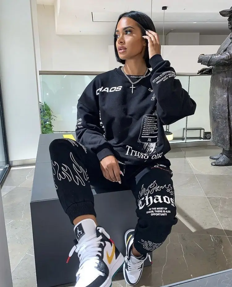 

wholesale black white two tone sweatsuit women womens fall sweatsuit two piece pants set, 3 colors