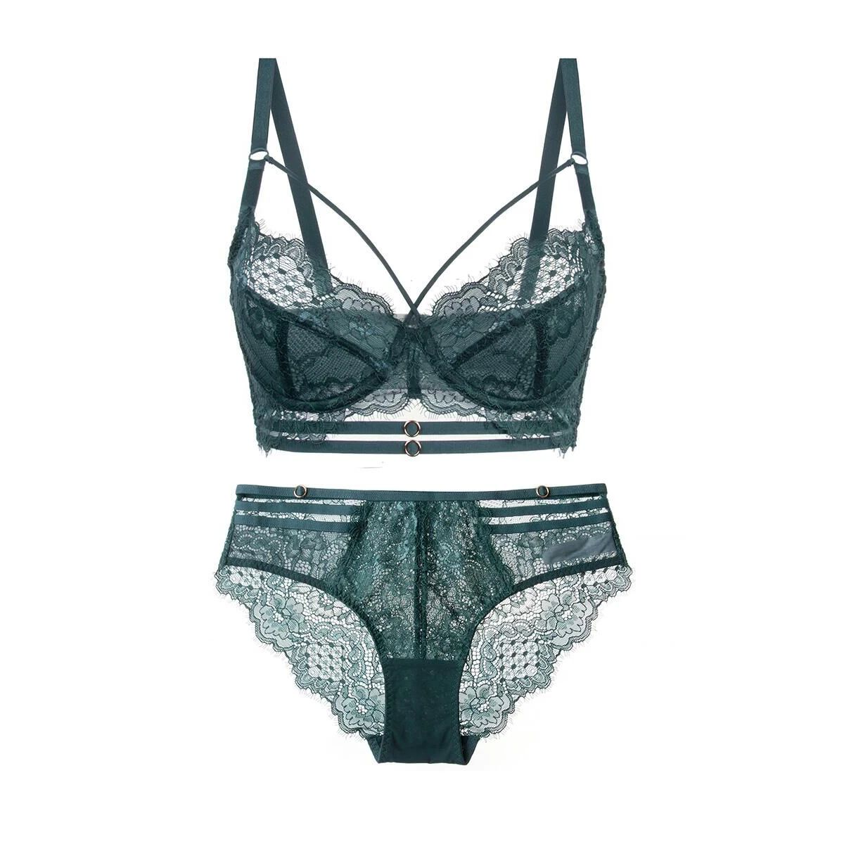 

Ladies Brassiere Women Floral Lace Transparent Mesh Unline Wire Bra Set