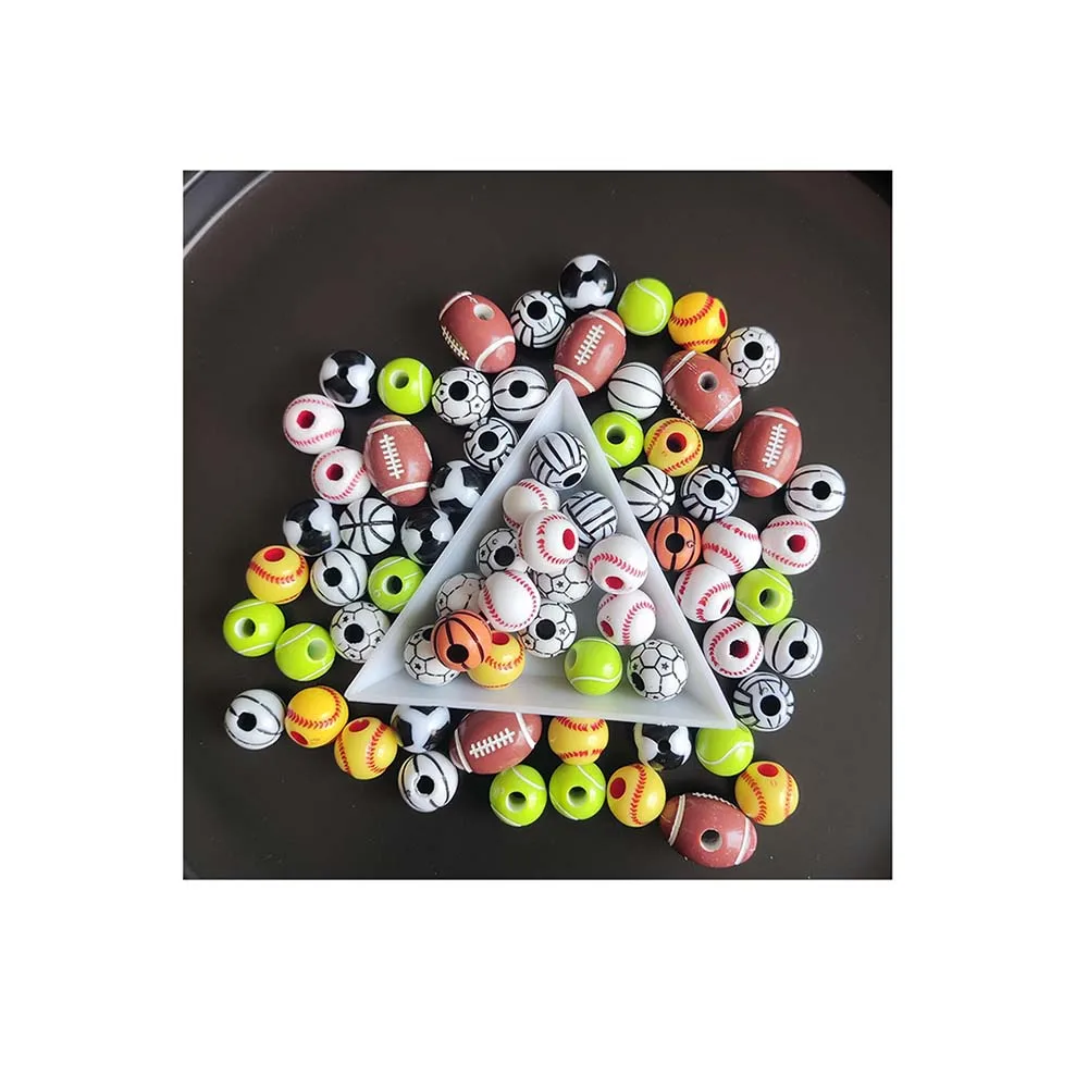 Colorful Assorted Acrylic Sport Beads Mixed Rugby Basketball Volleyball Football Baseball Beads Shape for Jewelry Making