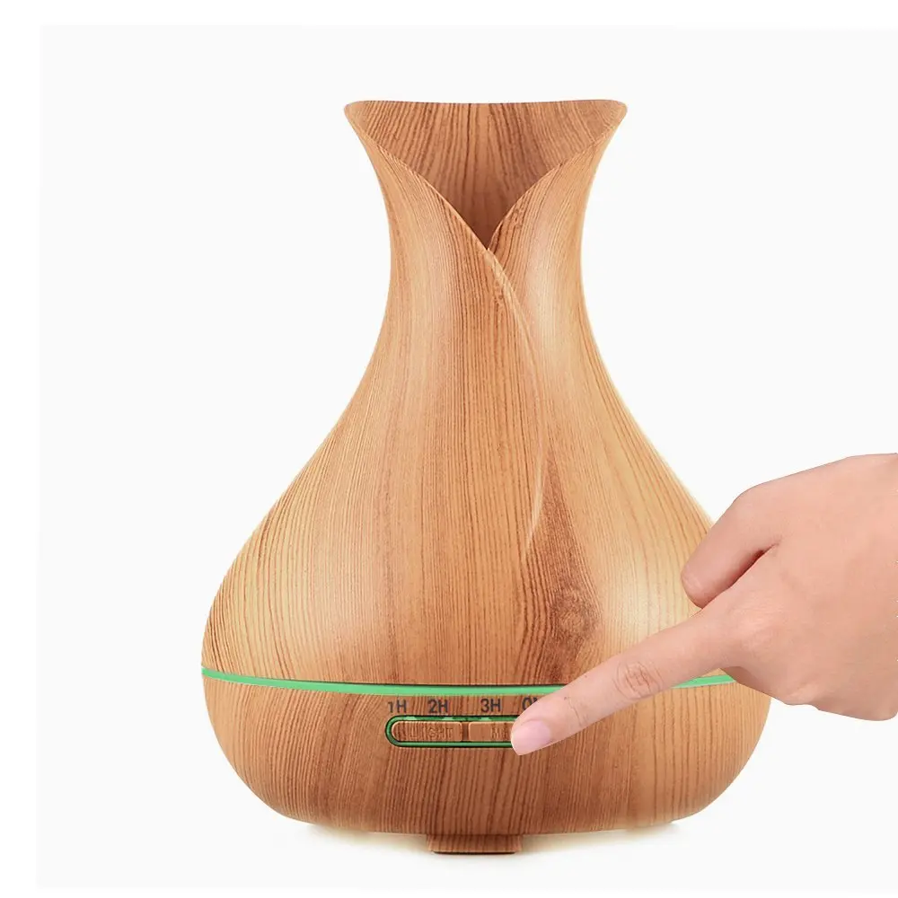 Best sellers plastic vase shape colorful aroma diffuser 7 LED Color Changing Lamps 400ml wooden essential oil diffuser