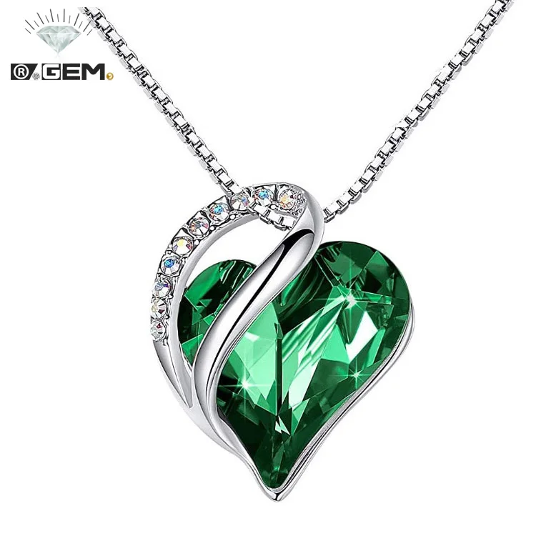 

R.GEM. Silver- tone Infinity Birthstone Love Heart Pendant Necklace Crystal Jewelry for Women