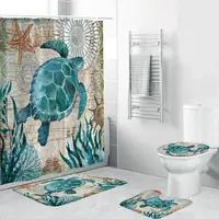 

Sea Turtle Shower Curtain Set with Non-Slip Bath Mat Nautical Ocean Shower Curtains with Hooks Durable Waterproof Bath Curtain