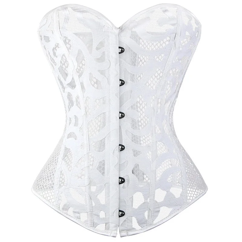 Women Sexy Slimming Corset And Bustiers Gauze Glement Breathable Gothic Corset Straitjacket Solid Overbust Bustier Waist Trainer