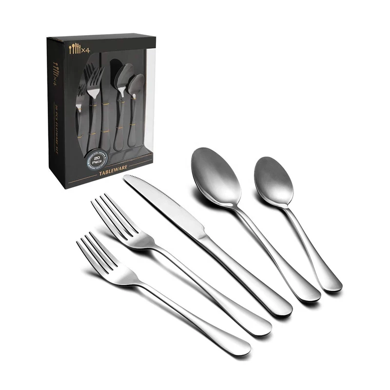 

Wholesale Flatware Sets Sliver Colorful Stainless Steel Cutlery Set 20pcs Cutlery Set Box, Silver