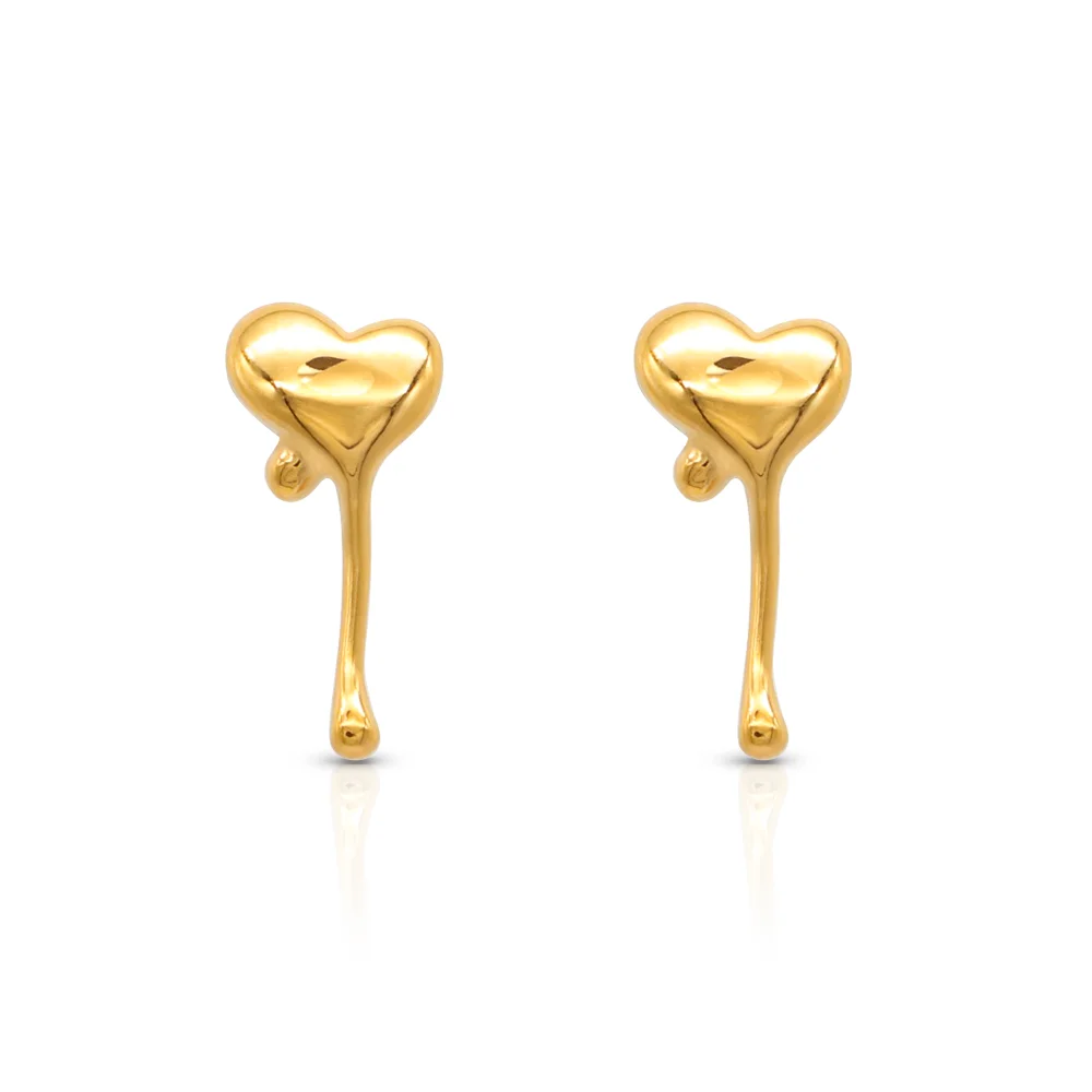 

Chris April non-tarnish 316L stainless steel 18k PVD gold plated new-design cute dripping heart stud earrings