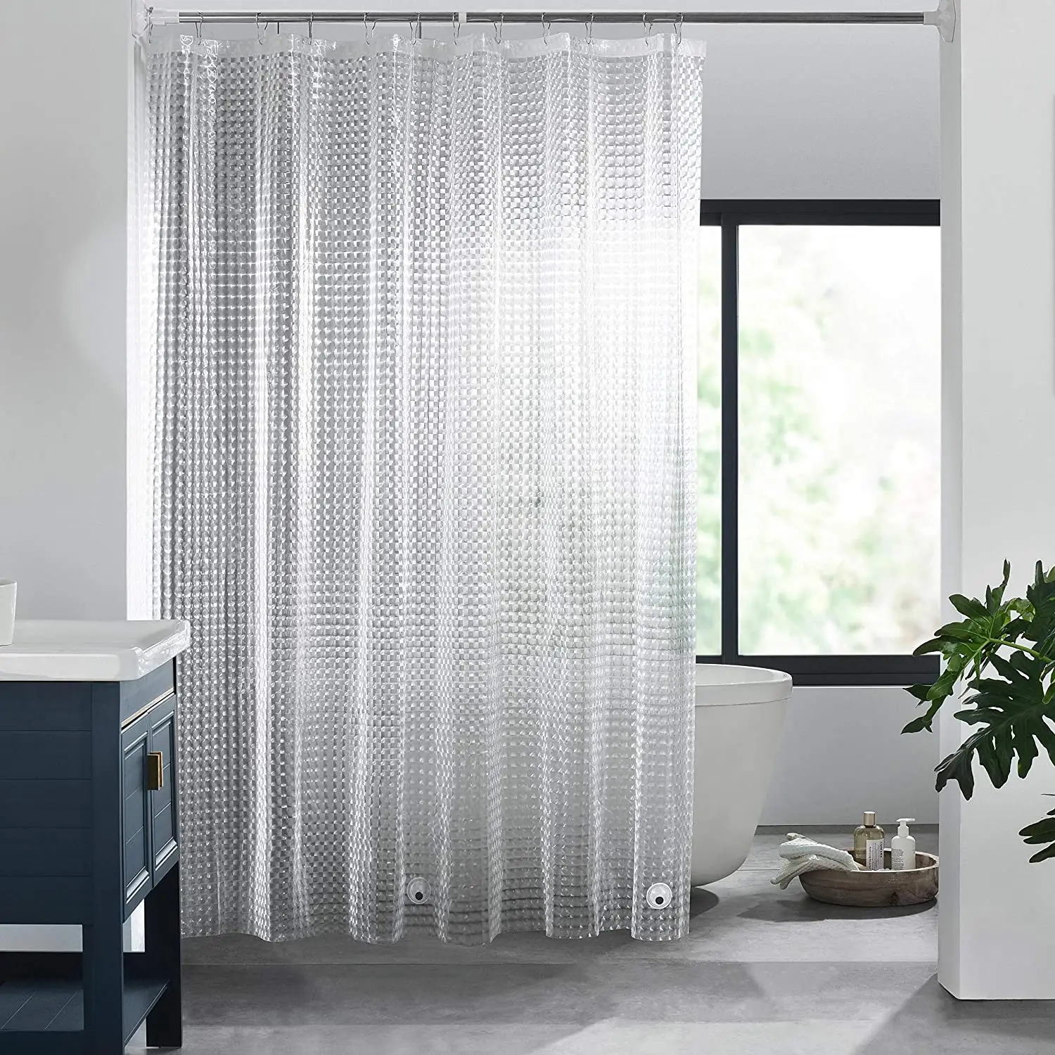 

Bathlux Transparent Clear Bath Shower Curtain Liner Waterproof PEVA Mildew Resistant 3D Shower Curtain for Bathroom