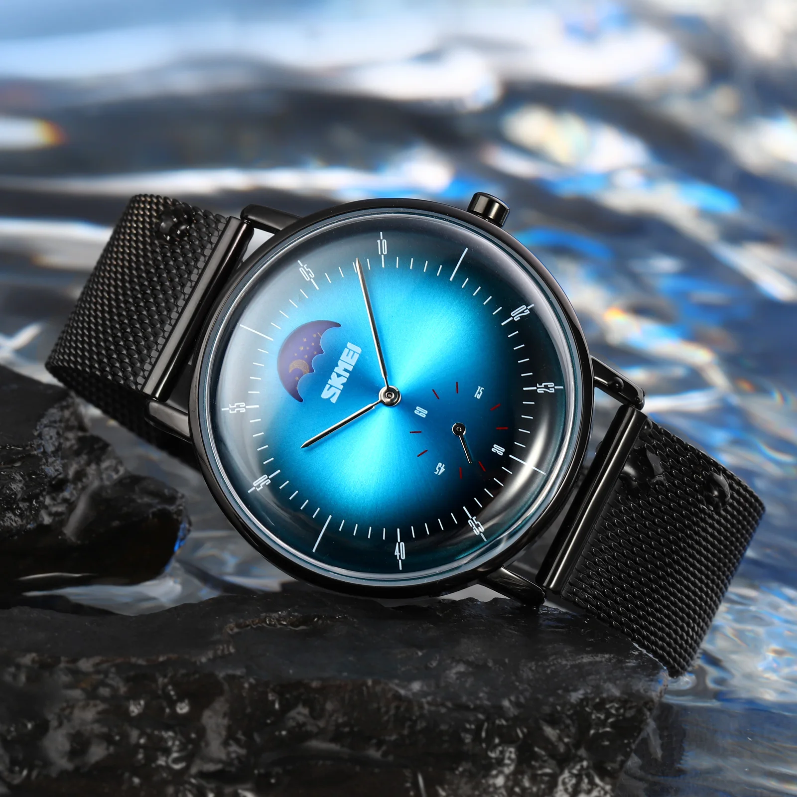 

fashion Skmei 9245 Moon Phase Men's Quartz Watch Custom logo Jam tangan Man Watches Relojes 3D glass watch, 4 colors