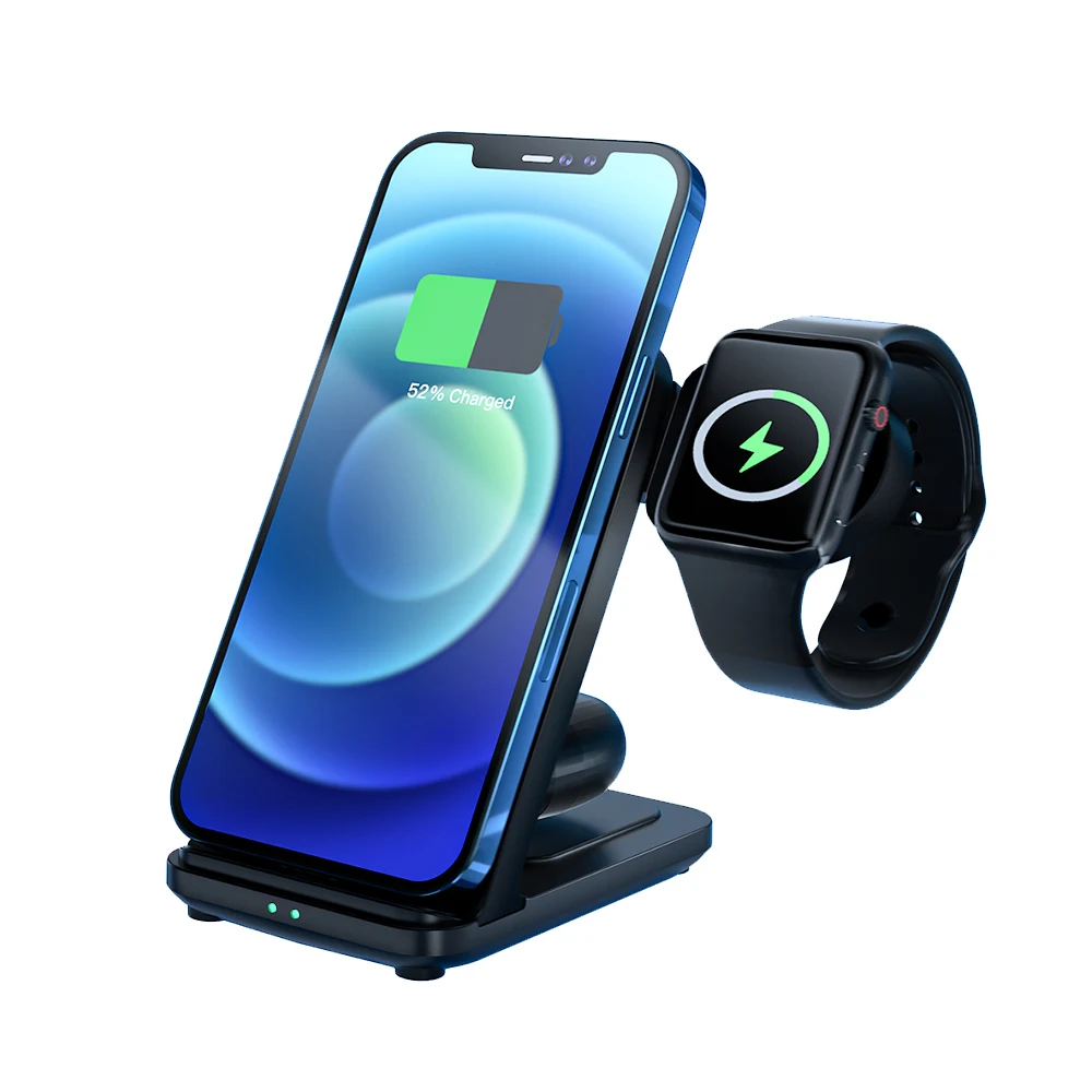 

3 in1 wireless charging stand for iphone for apple watchSE 316L watch7 multi-function wireless charger station, Black