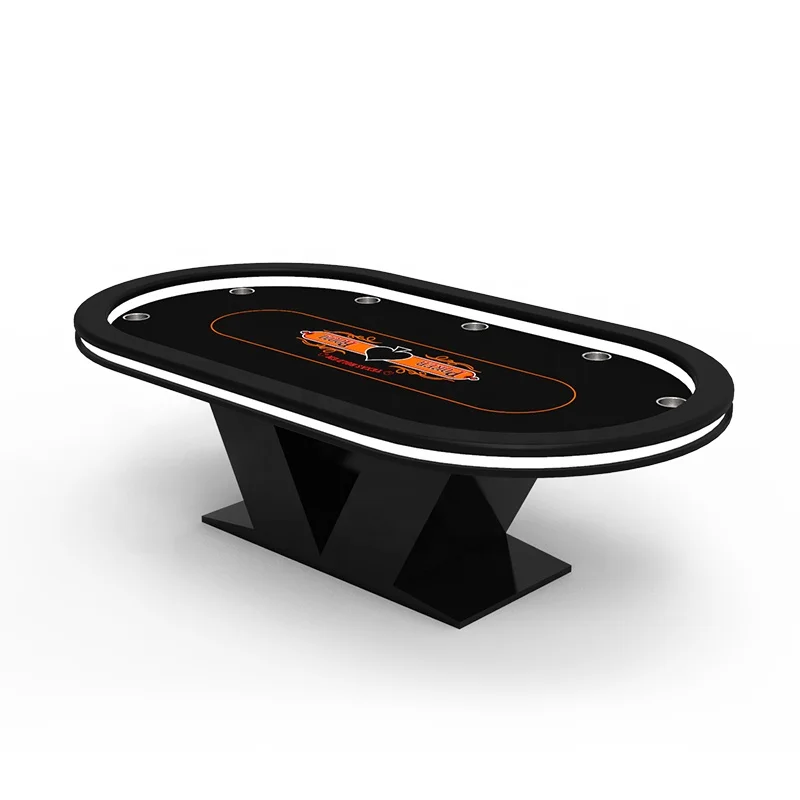 

YH 260cm Factory Price Led Lighting V Shaped Legs Gambling Game Poker Table Texas Holden Table With Water Cups