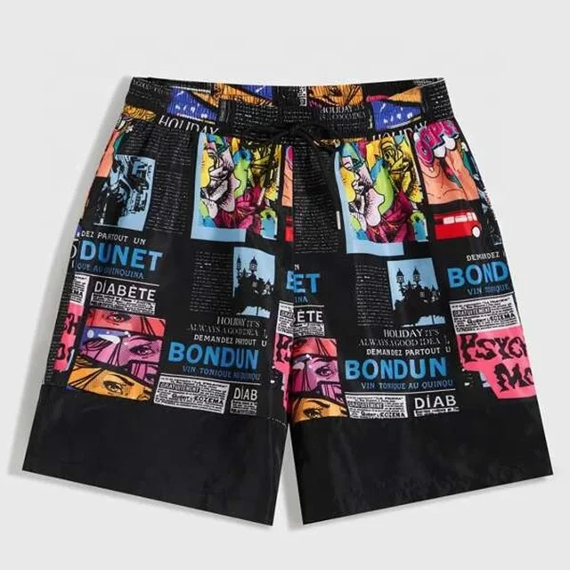 

Factory High Quality Wholesale Custom Shorts Cotton Men Drawstring Waist Pop Art Print Men Shorts, Multicolor
