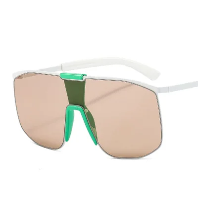 

20827 New Fashion Men Glases One-piece Half Frame Metal Oversized Women Sunglasses 2021, As shown