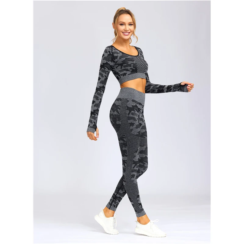 

Tik Tok Hot Sale 2 Piece Seamless Leopard Print Yoga Set Women Long Sleeve Crop Top T-Shirt Leggings Tracksuit Outfit Clothes