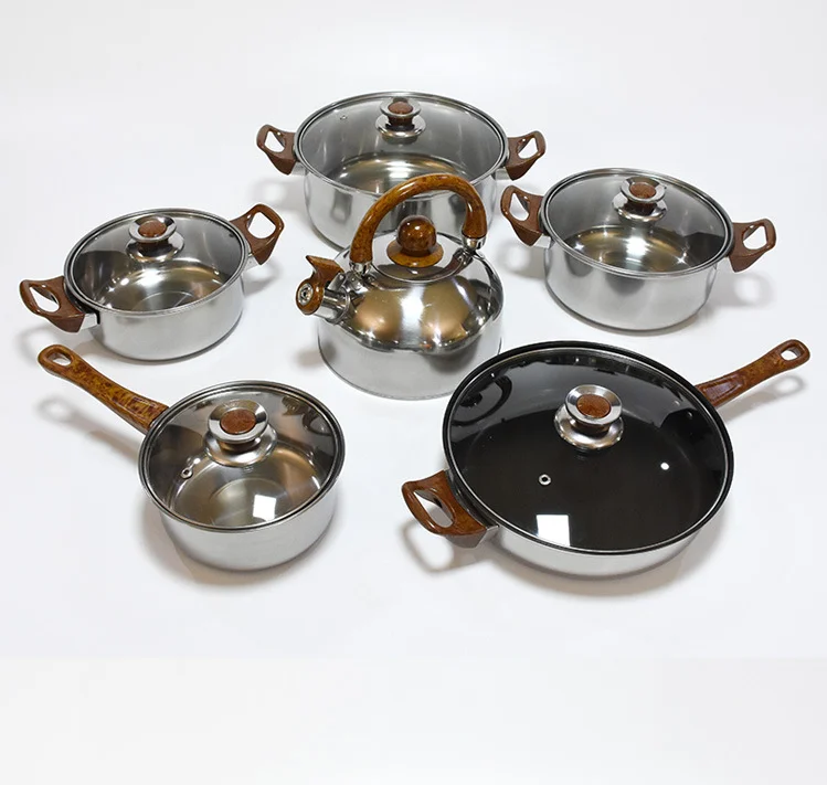 

New products of the factory in 2021 Stainless steel cooking pot ware non stick cookware set, Stainless steel color