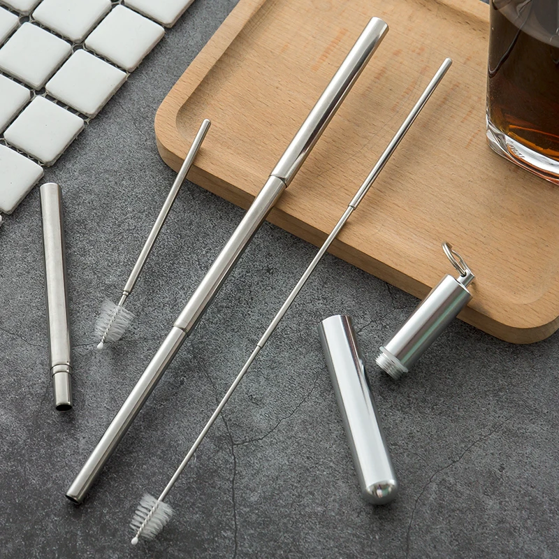 

Colorful Customized Collapsible Reusable Stainless Steel Drinking Straws, Silver/blue/rose gold/red/black/gold