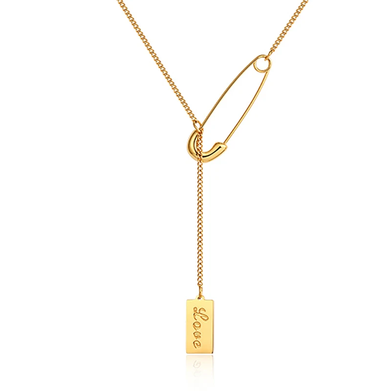 

Charare gold plated titanium steel pin rectangle pendant necklace accessories