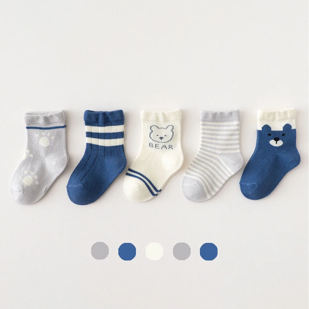 

2021 New Wholesale Cute Bear Striped Children Kids Ankle Cotton Socks Cartoon Socks for Baby Boys