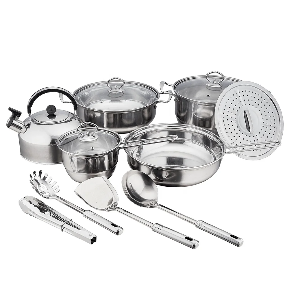 

14pcs stainless steel cooking pot/ frying pan cookware set with glass lid