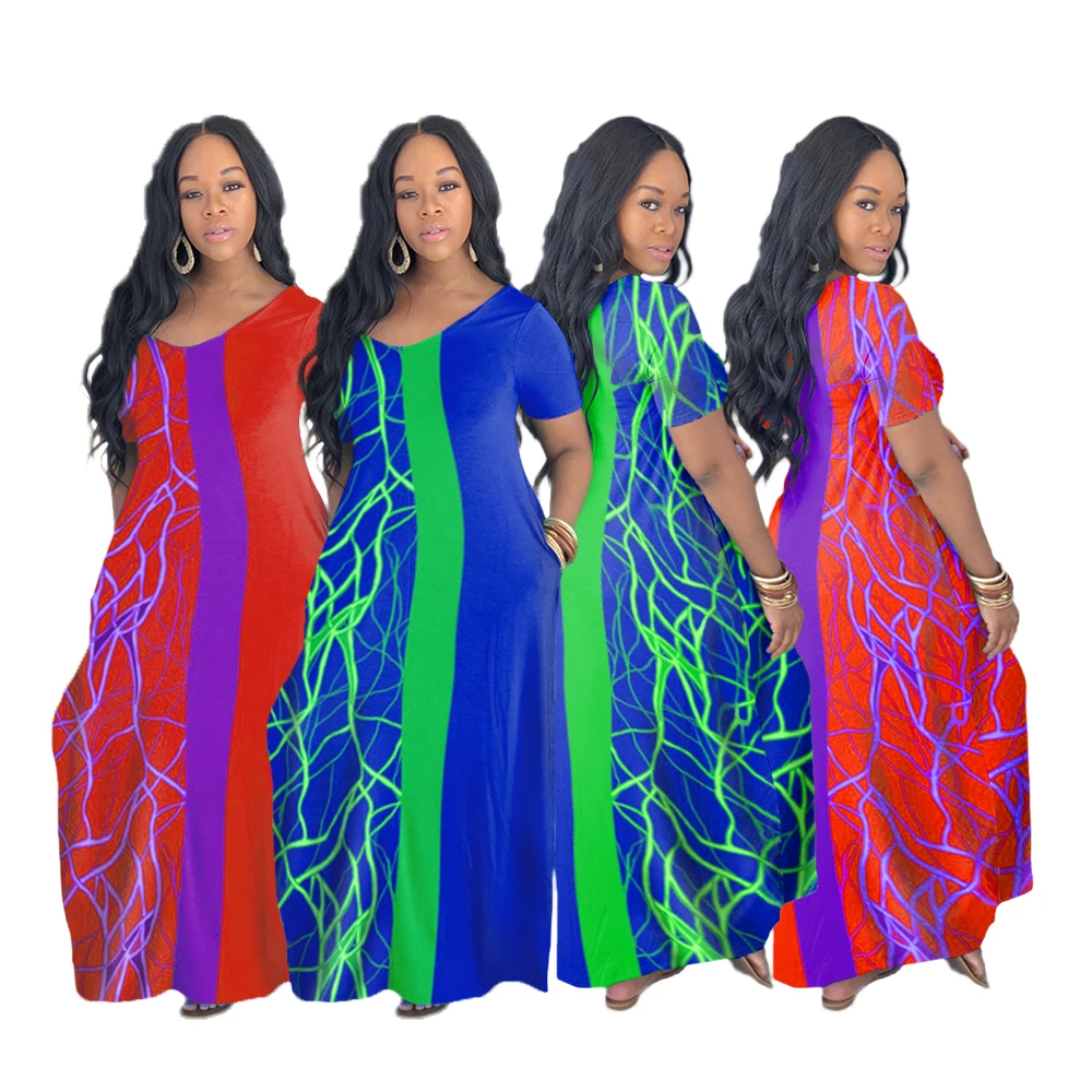 

Casual Elegant Loose Plus Size Ladies O-Neck Printed Dress