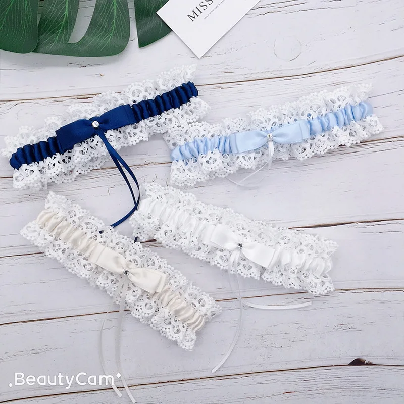 

Hot Sales Wedding Suppliers Bridal Garter Women Sexy White Rhinestone Leg Lace Bow knot Garters