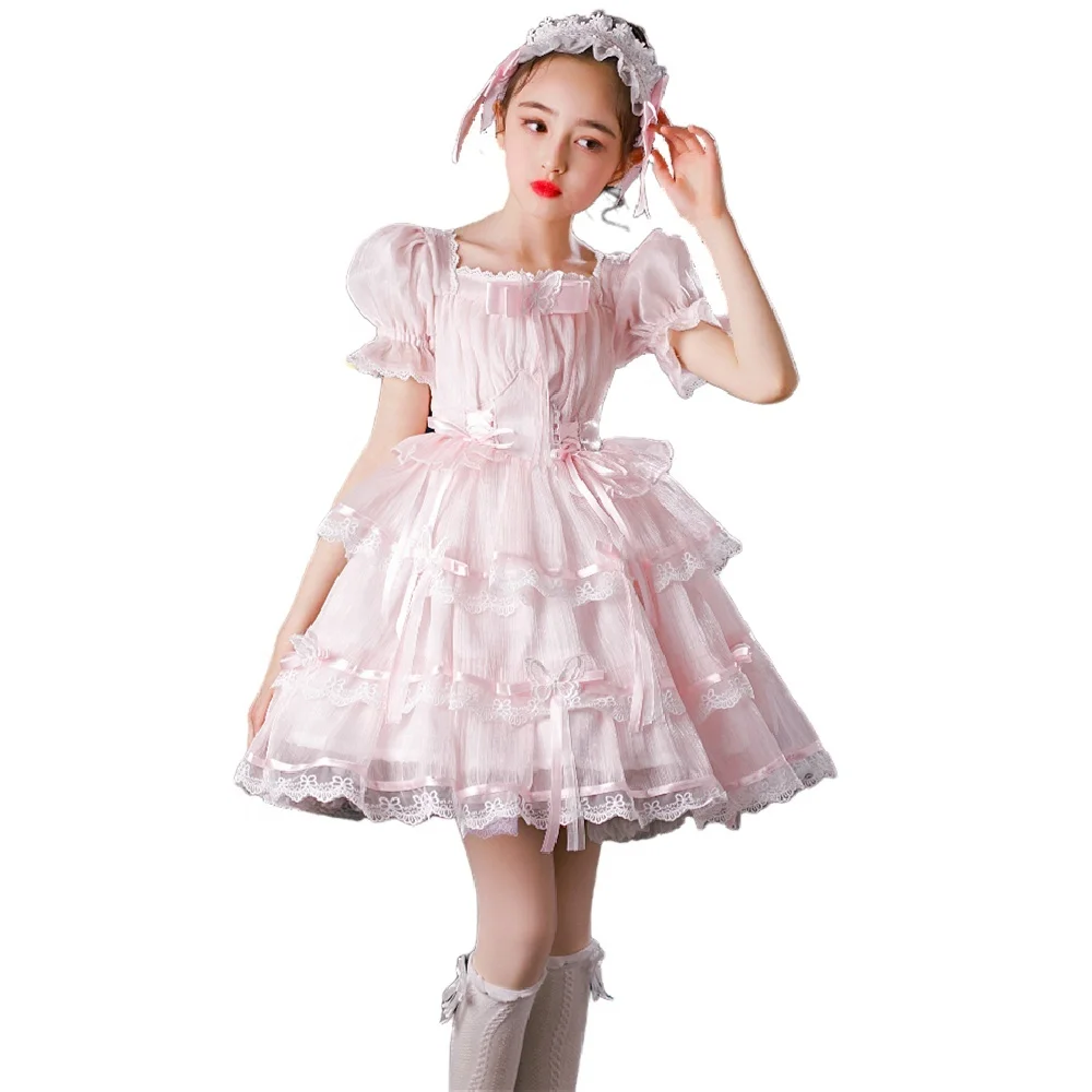 

2022 Special Little Girl Dress Little girl Dress Short sleeve simple design dress Lolita Stage costumes Small host