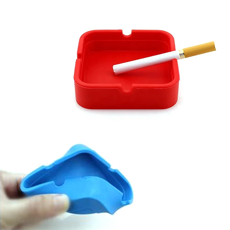 

2019 Amazon Hot Sale Eco-Friendly High Quality Cute Soft Smokeless Heat Resistant Silicone Ashtray Square With Custom Logo, Dark blue, dull red and black, etc.