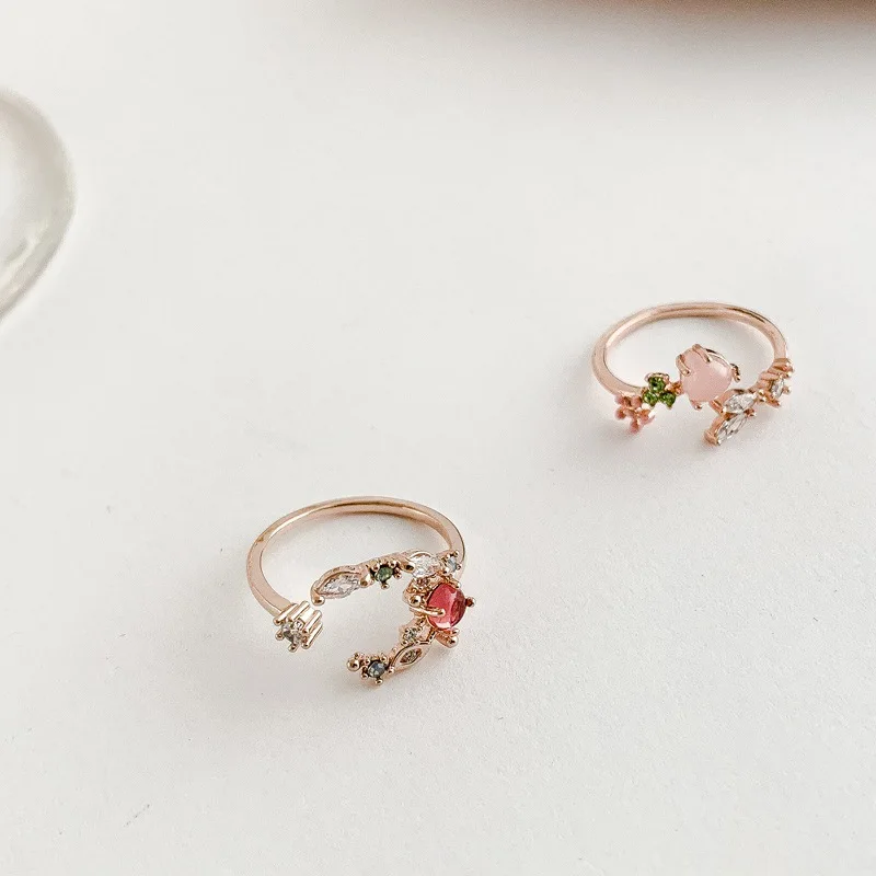 

Ins Style Flower Moon Love Ring Girl Series Crystal Flower Open Ring Sweet Rings, Picture