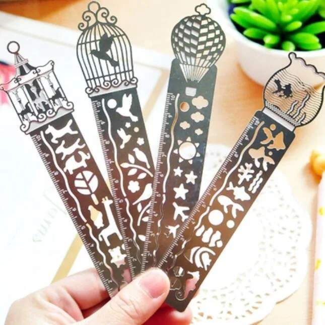 

New Retro Zakka hollow mixed Style Metal bookmark drawing template metal iron ruler school