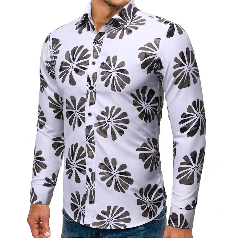 

2021 summer Mens Black Floral Graphics Custom Print Button Up Regular Fit Casual Shirts