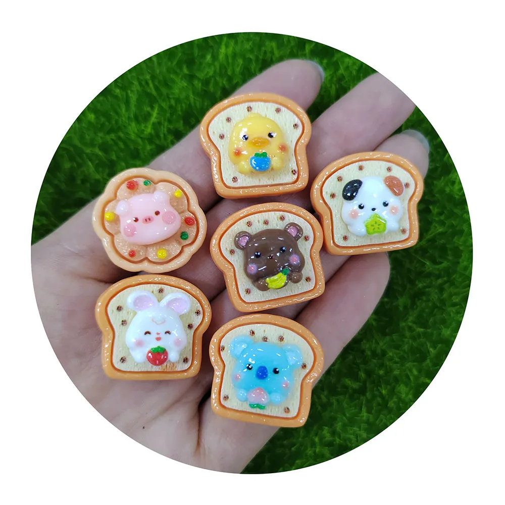 

100pcs Kawaii Animal Bread Resin Toast Charms Cartoon Bear Duck Rabbit Pigs Cabochon For Jewelry Earring Keychain Slime Crafts