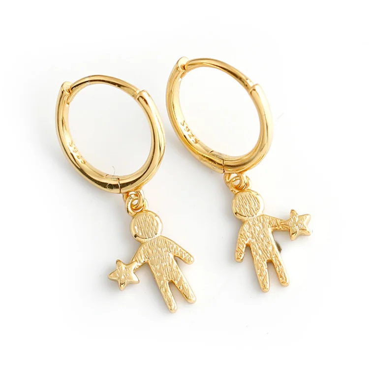 

Your logo on women jewelry luxury 925 sterling silver 14K gold plated cute unique long drop dangle hoop earrings for ladies